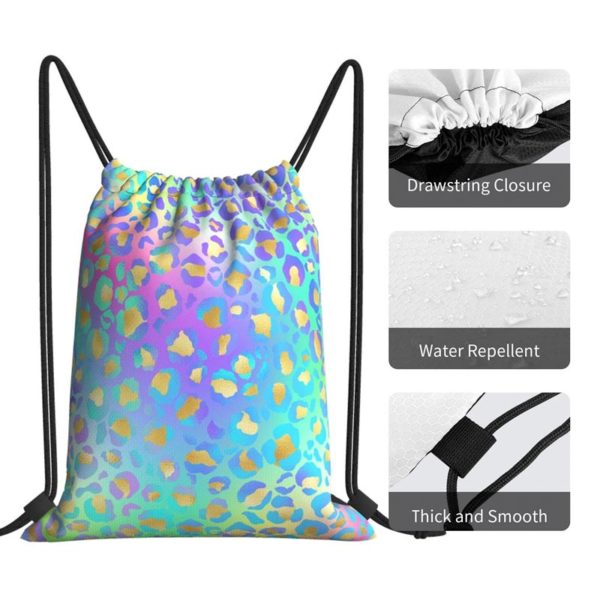 Colorful Drawstring Bag- Green Purple Leopard Sport Gym Wholesale - Image 2
