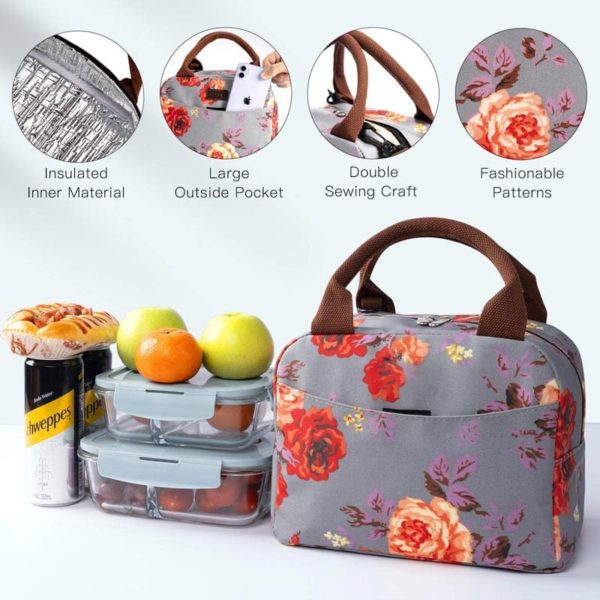 Flower Pattern Cooler Bag- Shoulder Strap Durable Waterproof Picnic Box - Image 4