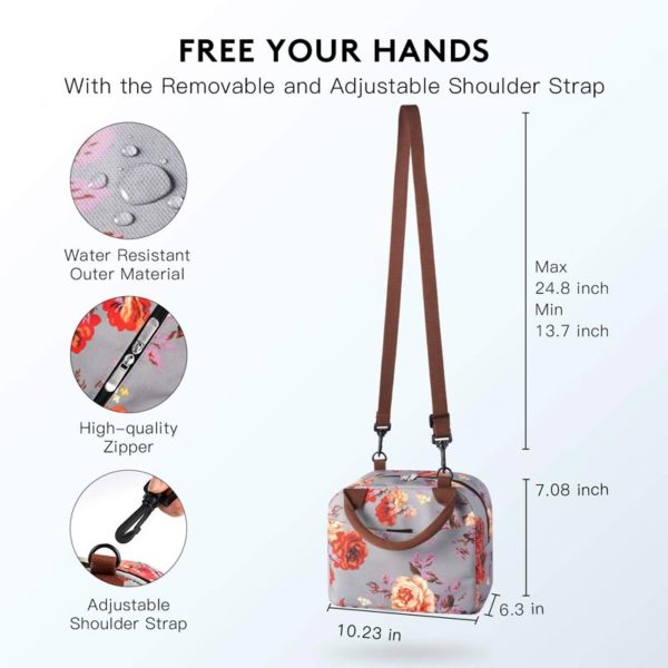 Flower Pattern Cooler Bag- Shoulder Strap Durable Waterproof Picnic Box - Image 2
