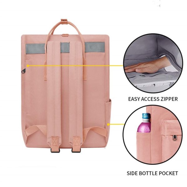Roll Top Pink Rucksack Laptop Backpack Wholesale - Image 4
