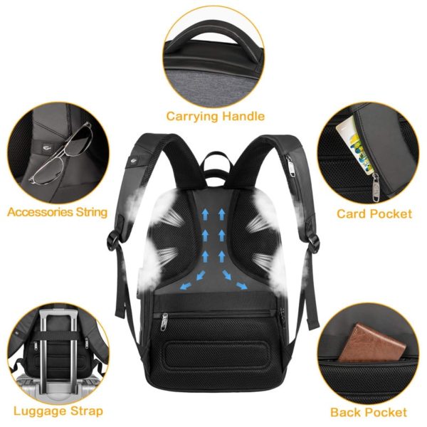 Black Laptop Backpack OEM Water Proof Material With USB Charging Port - Image 5