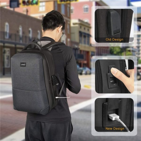 Black Laptop Backpack OEM Water Proof Material With USB Charging Port - Image 3