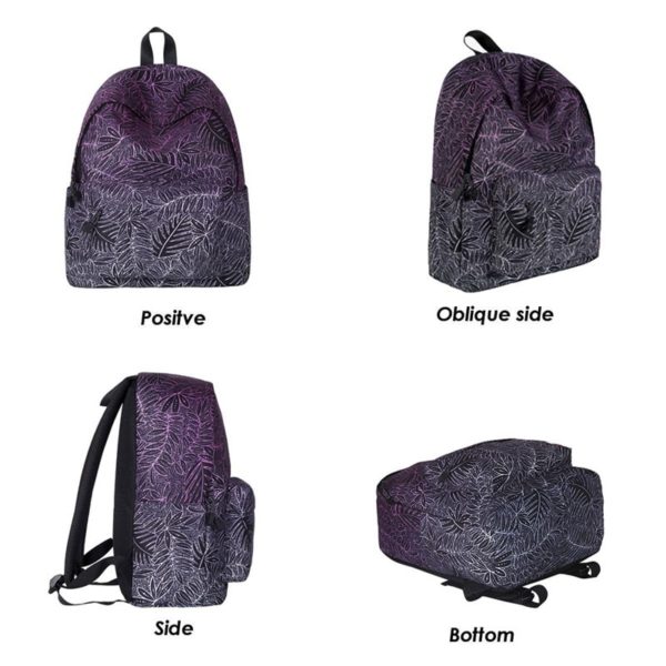 Purple Leaf Pattern Kids Backpack Unisex - Image 3