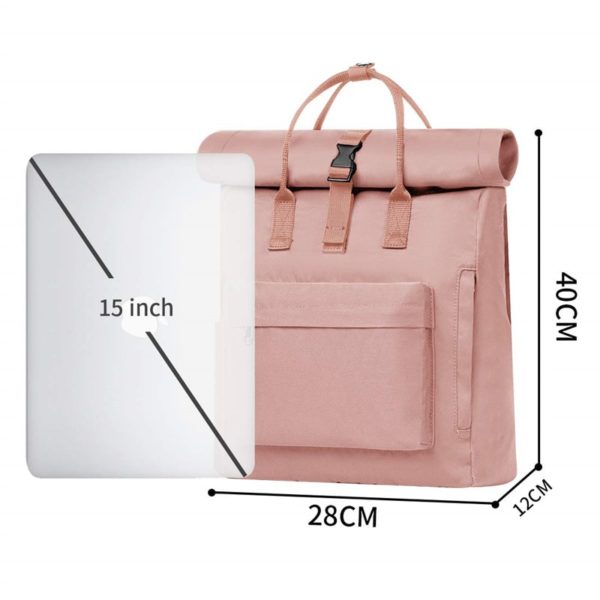 Roll Top Pink Rucksack Laptop Backpack Wholesale - Image 2