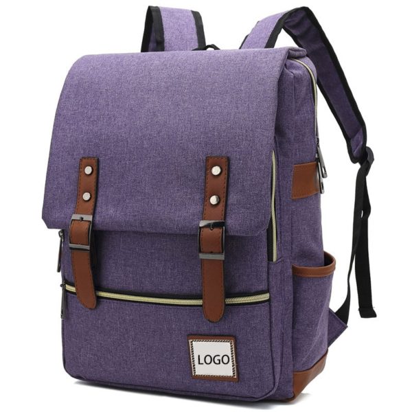 Rivet Leather Laptop Backpack in Bulk Purple - Image 3