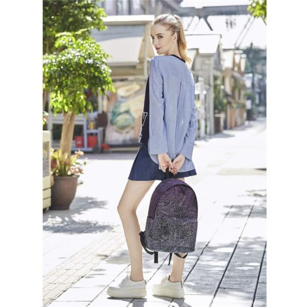 Purple Leaf Pattern Kids Backpack Unisex - Image 2
