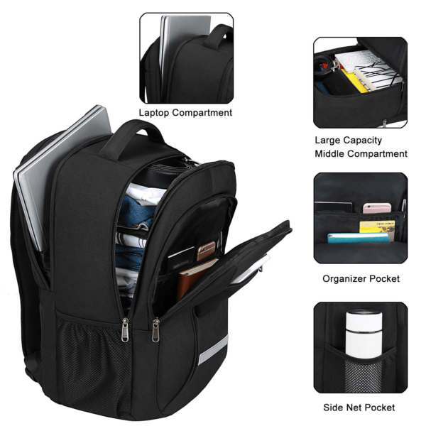 Backpack with Reflective Straps- Water Resistant Double Zippers Wholesale - Image 4