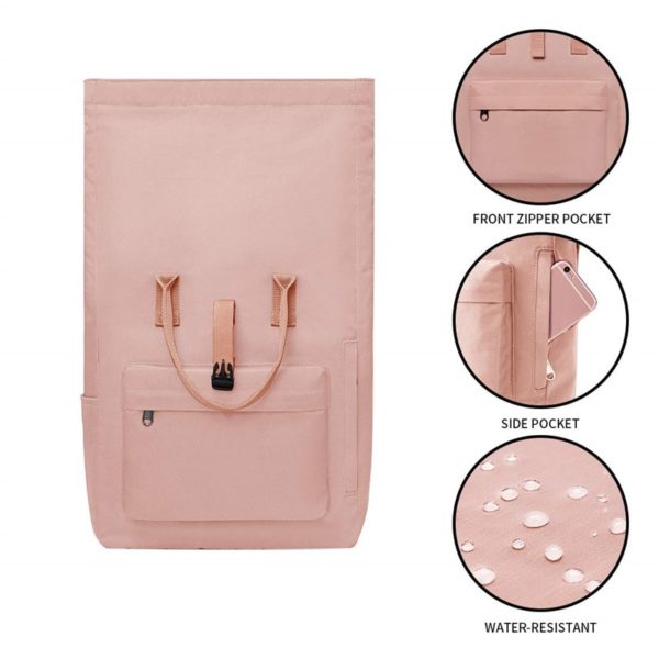 Roll Top Pink Rucksack Laptop Backpack Wholesale - Image 3