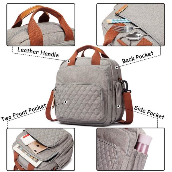Lunch Bag with Front Pockets- Convertible Lunch Tote - Image 2