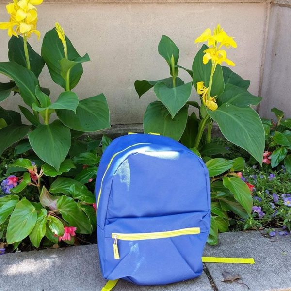 Casual Blue Backpack- Light Yellow Zippers and handle - Image 2