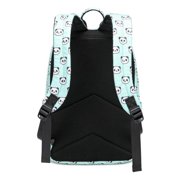 Panda Backpack- Light Green Front Pockets Double Zippers - Image 3