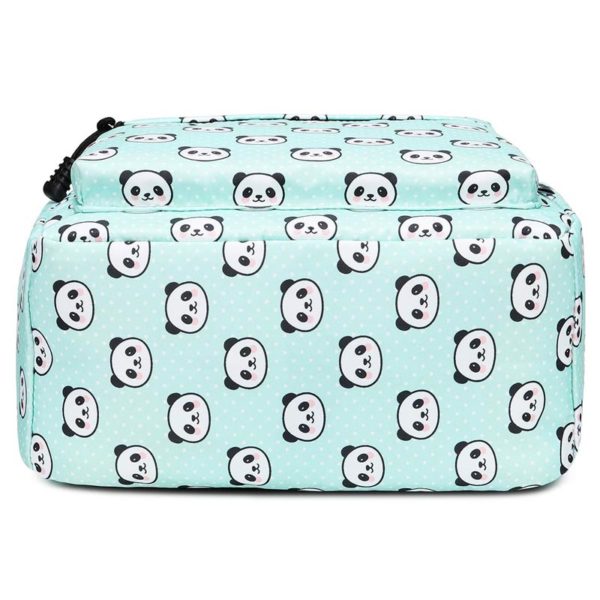 Panda Backpack- Light Green Front Pockets Double Zippers - Image 2