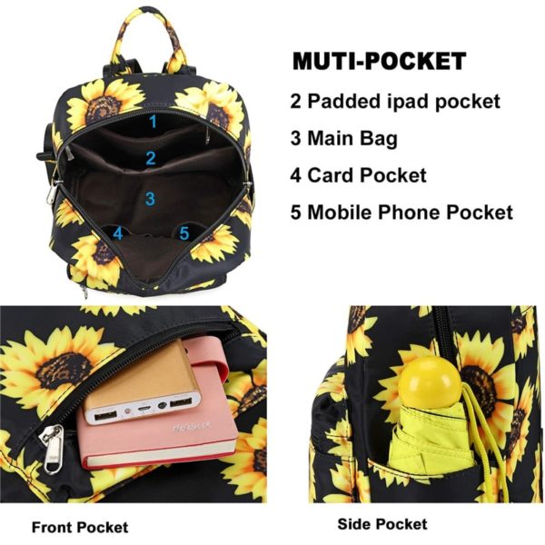 Sunflower Pattern Backpack- Medium Size For Women Wholesale - Image 3
