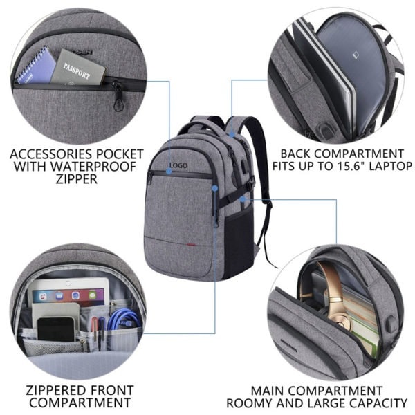 Large Capacity Laptop Backpack- Gray Sturdy Handles Customized - Image 2