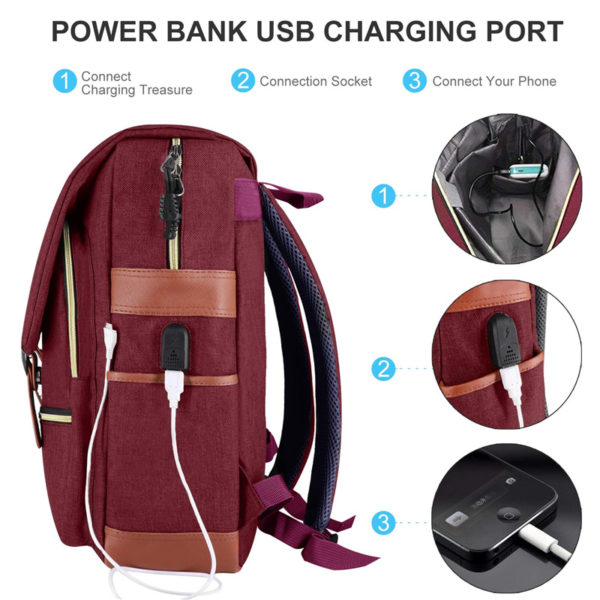 Leather Laptop Backpack- USB Charging Port Women - Image 2