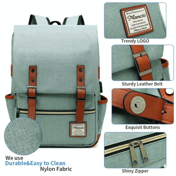 Mochila Oxford para laptop em couro - Bolsos laterais com porta de carregamento USB - Imagem 2
