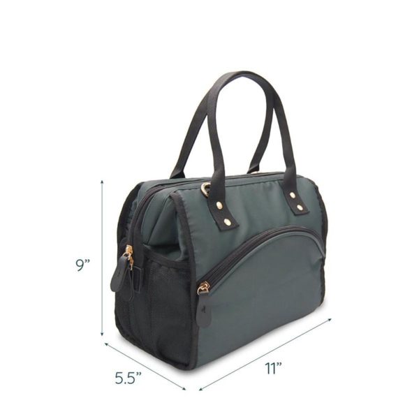Retro Cooler Bag- Dark Green Tote Lunch Bag Wholesale - Image 4