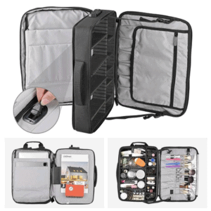 Makeup backpack with wide opening