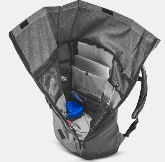 Wider opening of a roll top backpack