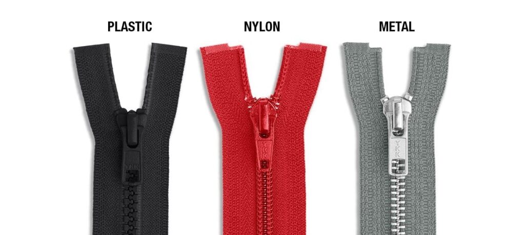 Zippers made of three different materials